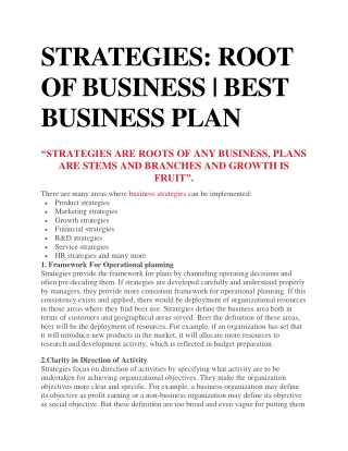 STRATEGIES: ROOT OF BUSINESS | BEST BUSINESS PLAN