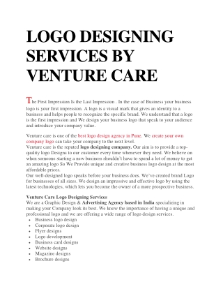 LOGO DESIGNING SERVICES BY VENTURE CARE