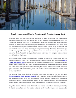 Stay in Luxurious Villas in Croatia with Croatia Luxury Rent