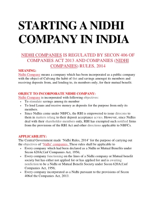 STARTING A NIDHI COMPANY IN INDIA