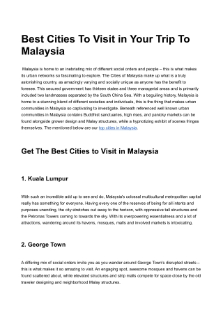 Best Cities to Visit in malaysia