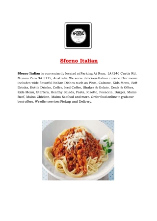 Sforno Italian menu - Italian food delivery Restaurant Munno Para SA