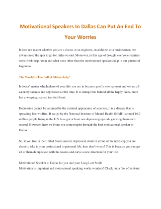 Motivational Speakers In Dallas Can Put An End To Your Worries