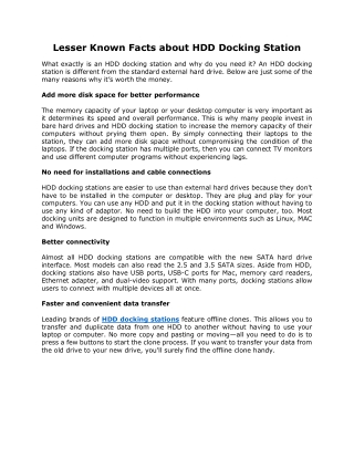 Lesser Known Facts about HDD Docking Station