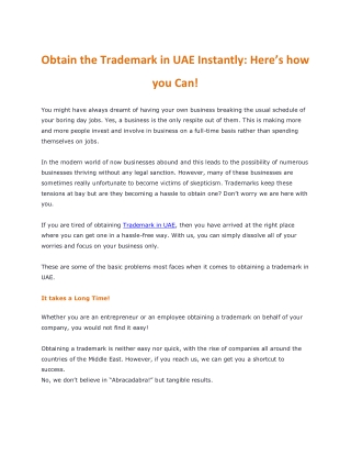 Obtain the Trademark in UAE Instantly: Here’s how you Can!