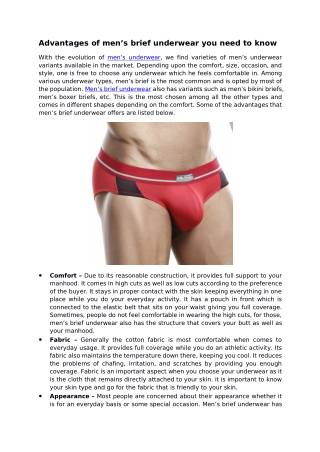 Advantages of men’s brief underwear you need to know