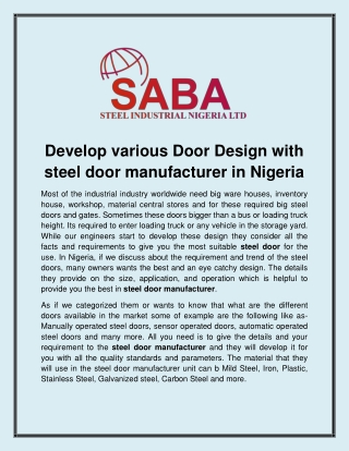 Develop kind various Door Design with steel door manufacturer in Nigeria