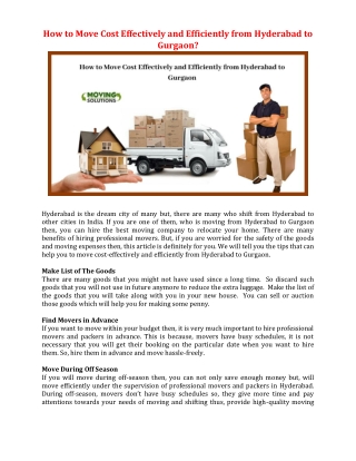How to Move Cost Effectively and Efficiently from Hyderabad to Gurgaon?