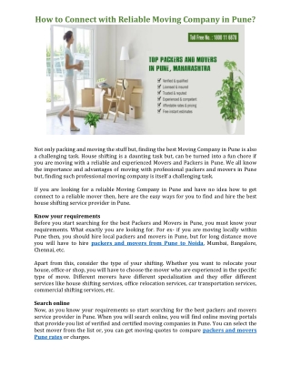 How to Connect with Reliable Moving Company in Pune?