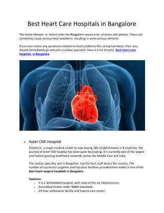 Best Heart Care Hospitals in Bangalore