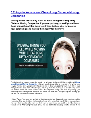 5 Things to know about Cheap Long Distance Moving Companies