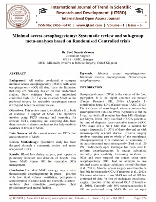 Minimal access oesophagectomy Systematic review and sub group meta analyses based on Randomised Controlled trials