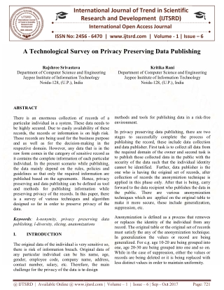 A Technological Survey on Privacy Preserving Data Publishing