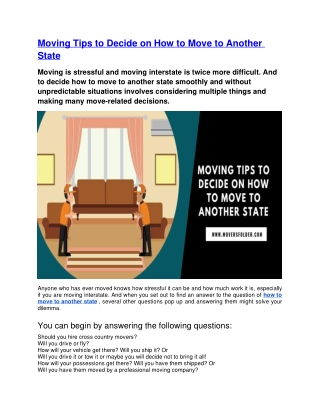 Moving Tips to Decide on How to Move to Another State