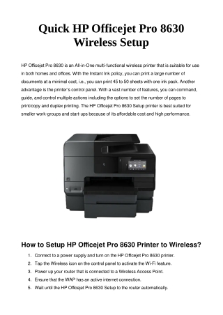 HP Officejet Pro 8630 Setup | Quick Wireless Connection