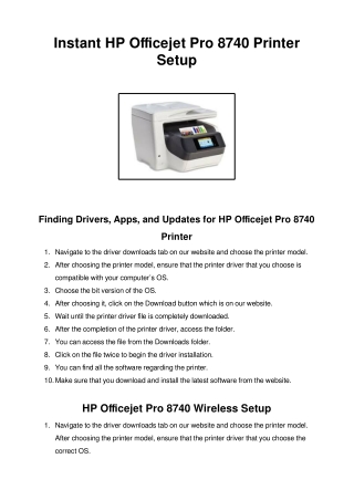 Easy Steps for Wireless and USB 123.hp.com/setup 8740