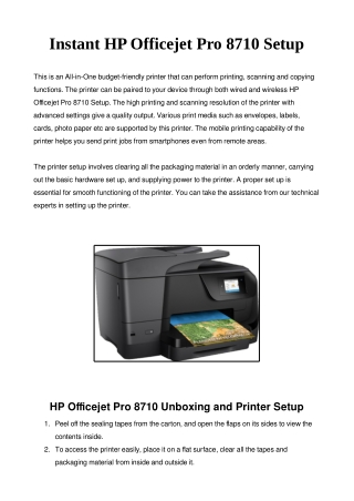 Instant HP Officejet Pro 8710 Setup | Perform Printer Functions