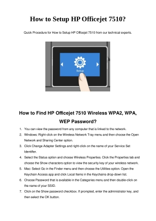 How to Setup HP Officejet 7510 | Find Wireless Password