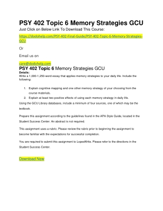 PSY 402 Topic 6 Memory Strategies GCU