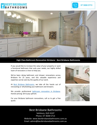 High Class Bathroom Renovation Brisbane - Best Brisbane Bathrooms