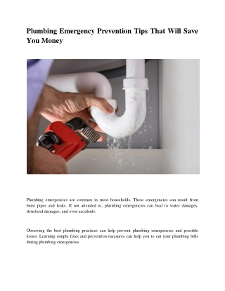 Plumbing Emergency Prevention Tips That Will Save You Money
