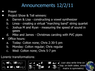 Announcements 12/2/11