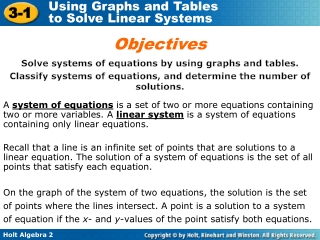 Solve systems of equations by using graphs and tables.