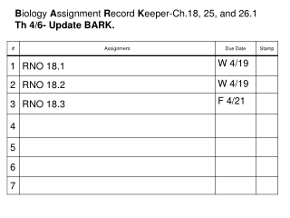 B iology A ssignment R ecord K eeper -Ch.18, 25, and 26.1 	Th 4/6- Update BARK.