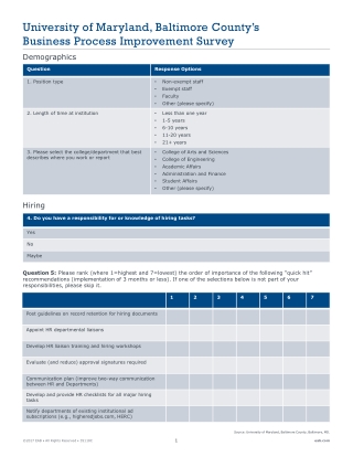 University of Maryland, Baltimore County’s Business Process Improvement Survey