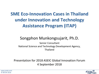 SME Eco-Innovation Cases in Thailand under Innovation and Technology Assistance Program (ITAP)