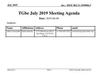 TGbe July 2019 Meeting Agenda