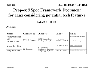 Proposed Spec Framework Document for 11ax considering potential tech features