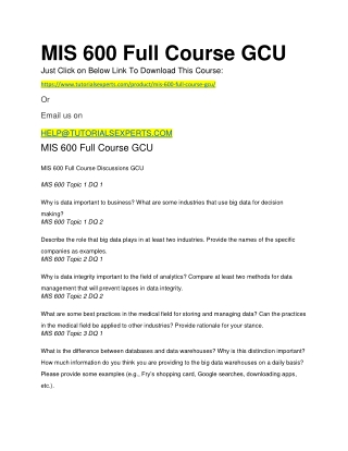 MIS 600 Full Course GCU