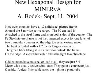 New Hexagonal Design for MINERvA A. Bodek- Sept. 11. 2004