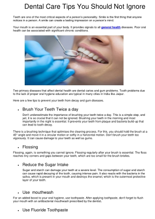 Dental Care Tips You Should Not Ignore