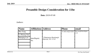 Preamble Design Consideration for 11be