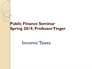 Public Finance Seminar Spring 2019, Professor Yinger