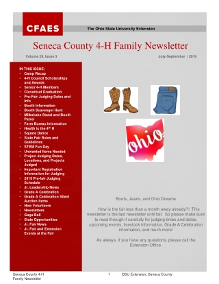 IN THIS ISSUE : Camp Recap 4-H Council Scholarships and Awards Senior 4-H Members