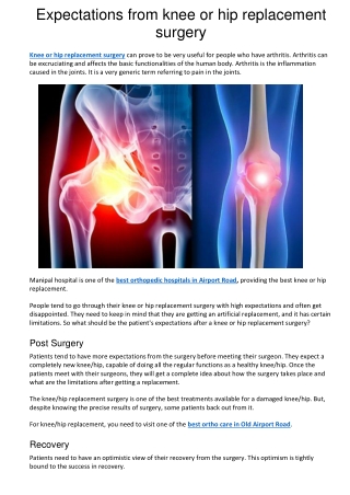 Expectations from knee or hip replacement surgery