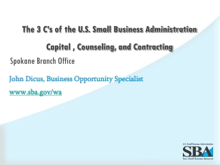 John Dicus, Business Opportunity Specialist sba/wa