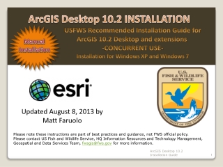 USFWS Recommended Installation Guide for ArcGIS 10.2 Desktop and extensions -CONCURRENT USE-