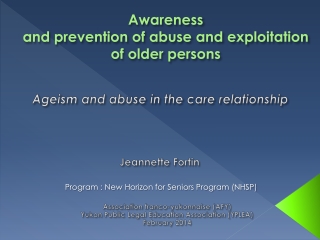 Awareness and prevention of abuse and exploitation of older persons