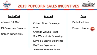 2019 POPCORN SALES INCENTIVES