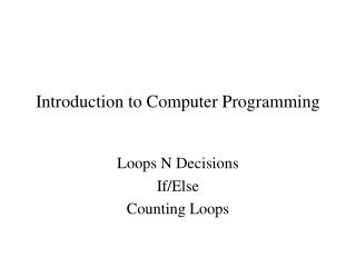 Introduction to Computer Programming