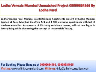 Lodha Venezia Parel Mumbai Refreshing 1 to 4 BHK Apartments