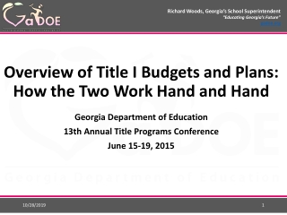 Overview of Title I Budgets and Plans: How the Two Work Hand and Hand