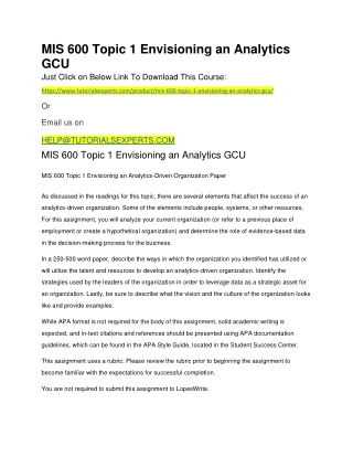 MIS 600 Topic 1 Envisioning an Analytics GCU