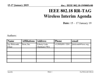 IEEE 802.18 RR-TAG Wireless Interim Agenda