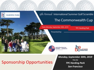 Monday, September 30th , 2019 Time tbc TPC Harding Park San Francisco