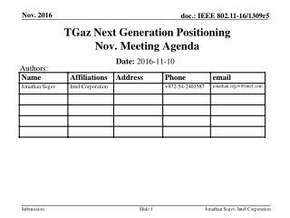 TGaz Next Generation Positioning Nov. Meeting Agenda